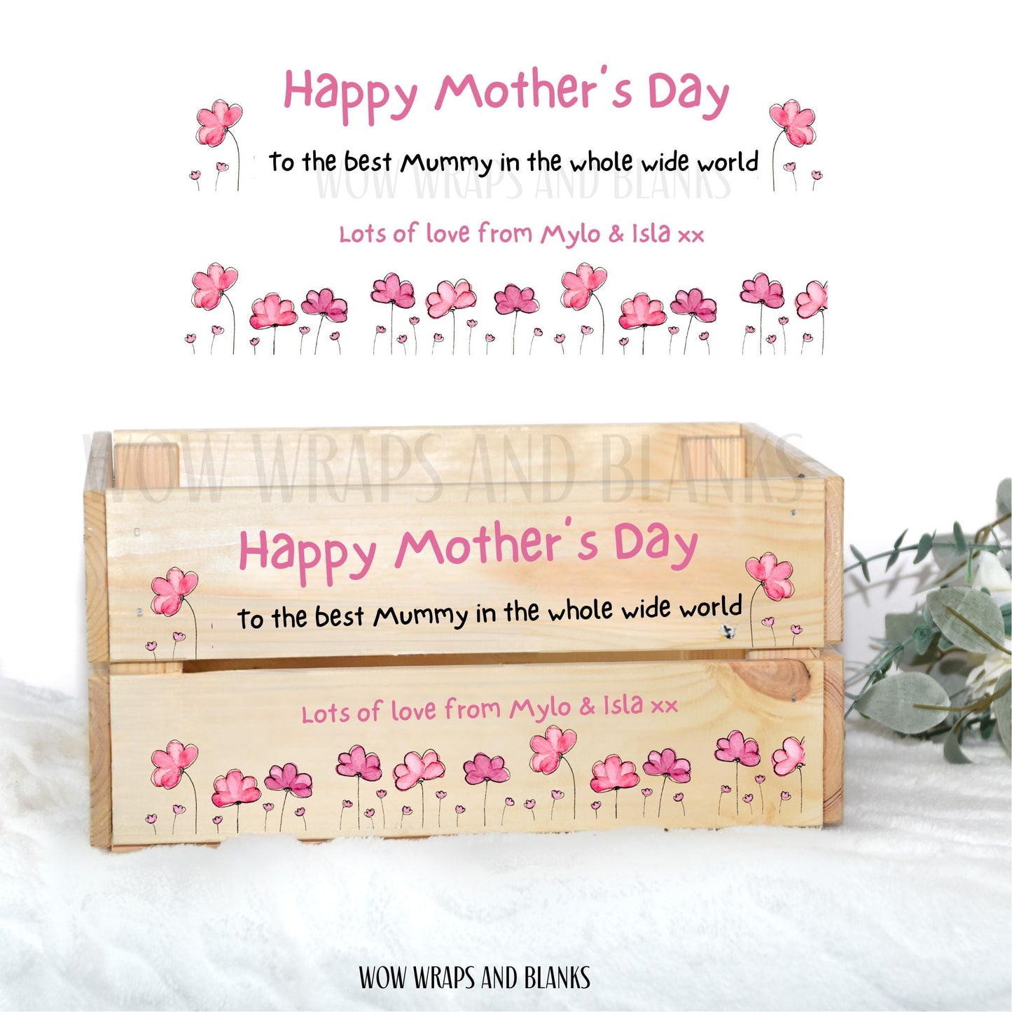 PINK FLORAL MUMMY - HAPPY MOTHER'S DAY/BIRTHDAY UV - DTF DECAL - SIZED FOR IKEA CRATE - Wow Craft Blanks & Wraps