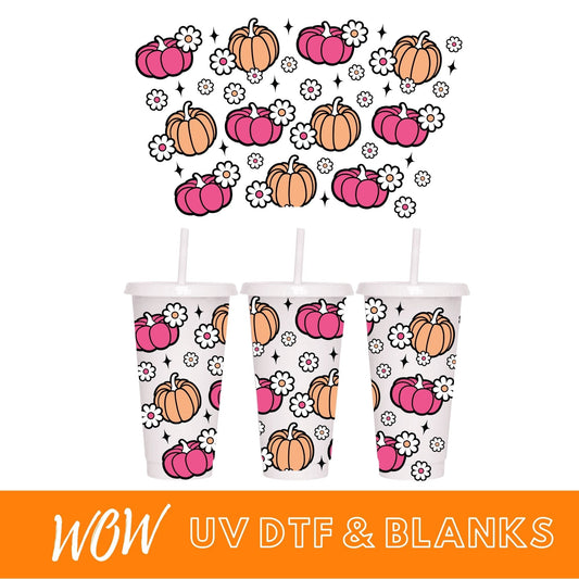 PUMPKIN AND FLOWERS 24oz COLD CUP UV - DTF WRAP - Wow Wraps