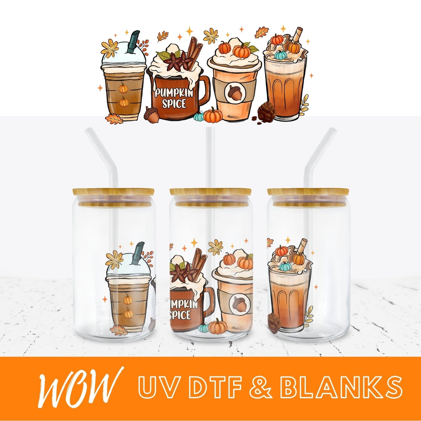 PUMPKIN TUMBLER 16oz LIBBY UV - DTF - Wow Wraps