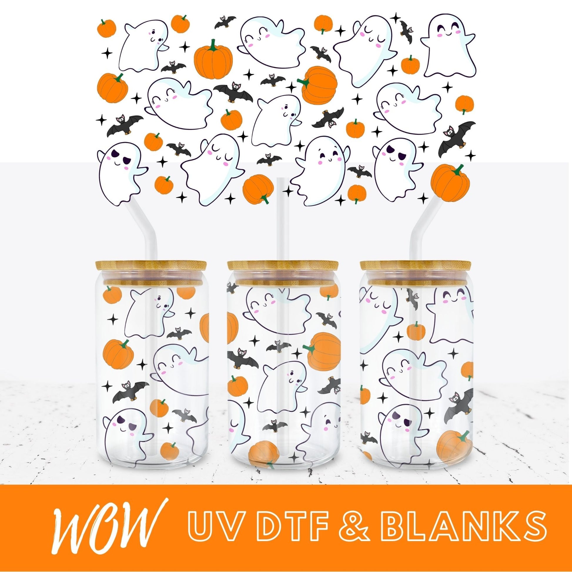 PUMPKINS AND GHOSTS 16oz LIBBEY UV - DTF - Wow Wraps