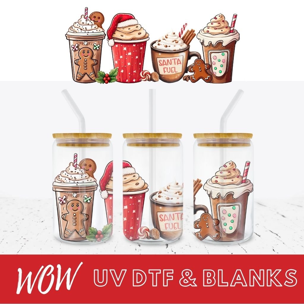 SANTA FUEL 16oz LIBBEY GLASS UV - DTF WRAP - Wow Wraps