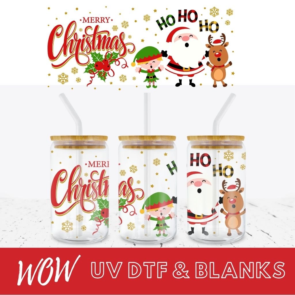 SANTA HO HO HO 16oz LIBBEY GLASS UV - DTF WRAP - Wow Wraps