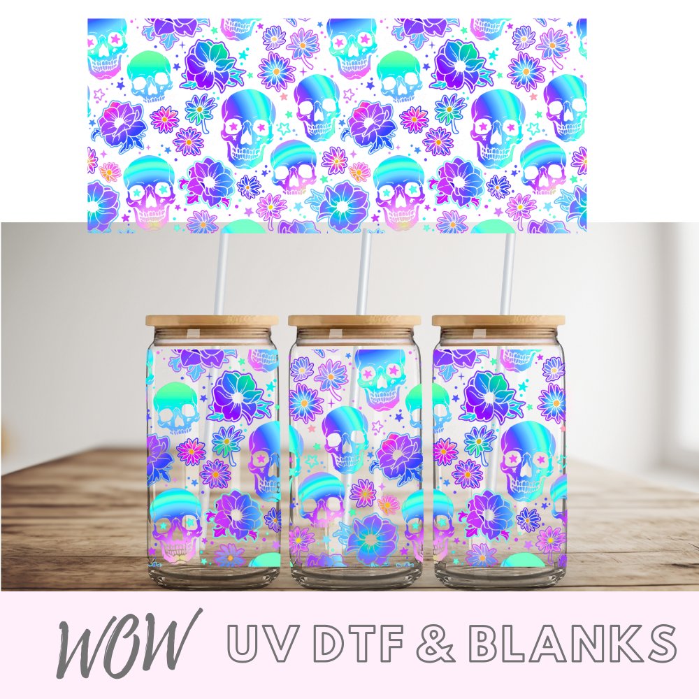 Skulls and Flowers 16oz UV-DTF Wrap - Wow Wraps