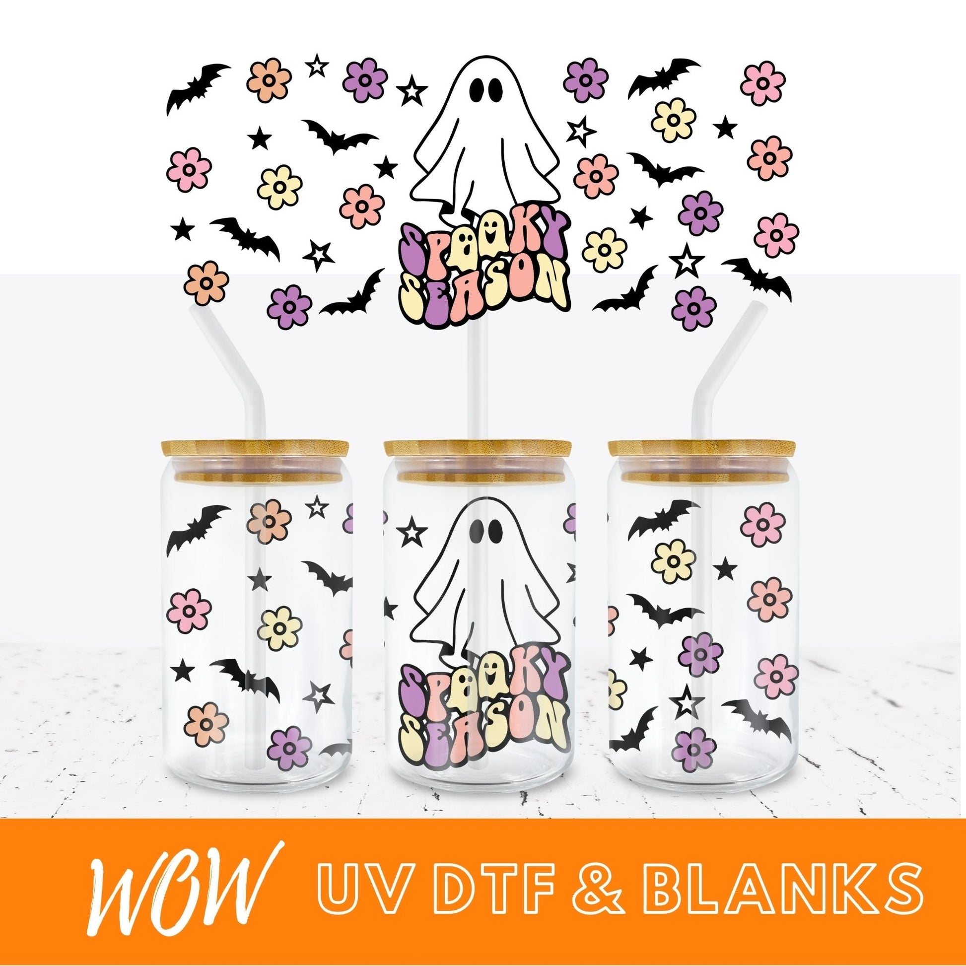 SPOOKY SEASON FLORAL 16oz LIBBEY UV - DTF - Wow Wraps