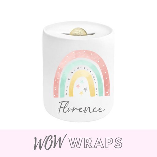 STAR RAINBOW & NAME- MONEY BOX UV-DTF DECAL - Wow Wraps