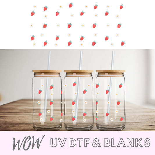 Strawberries and Flowers 16oz UV-DTF Wrap - Wow Wraps