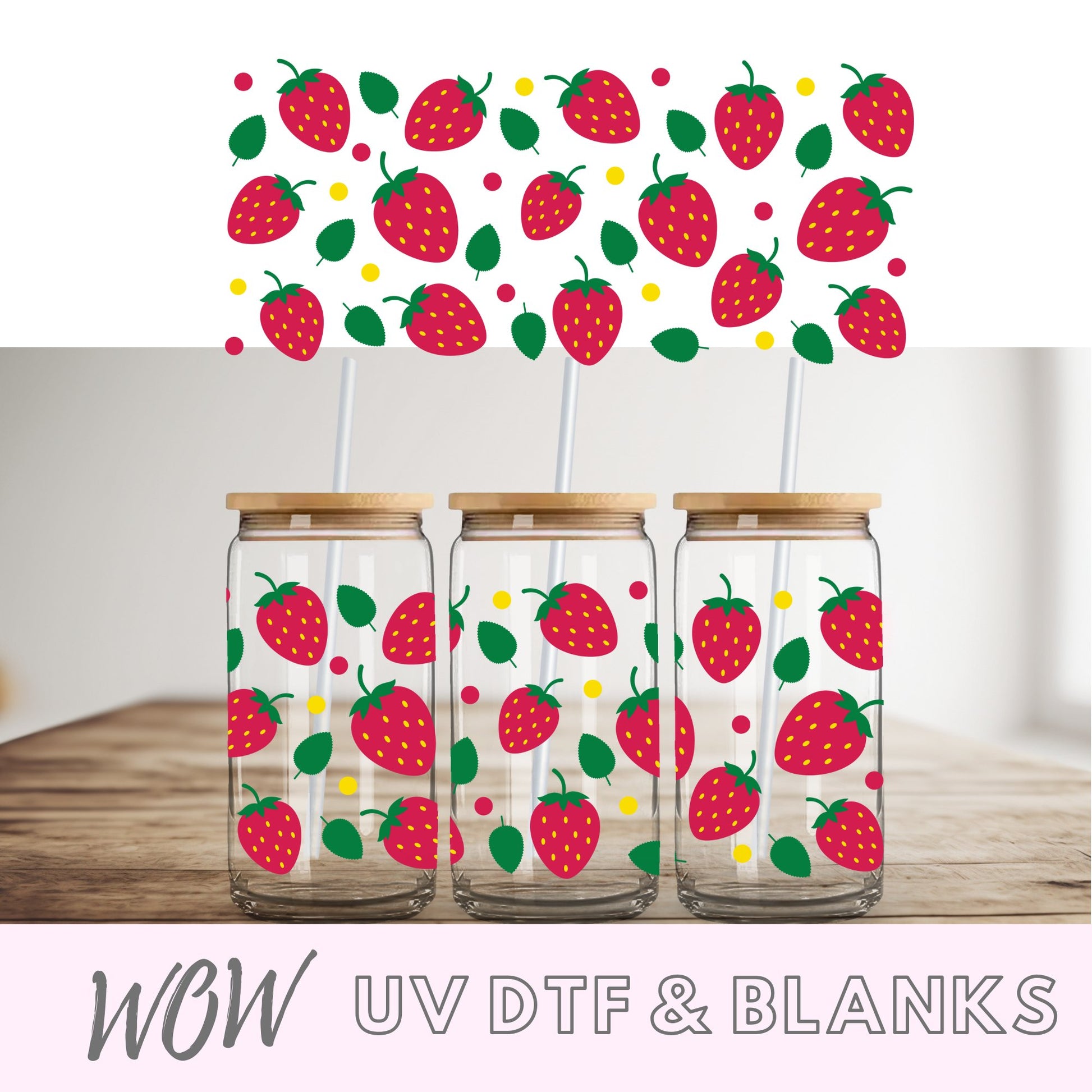 Strawberry Print 16oz UV-DTF Wrap - Wow Wraps