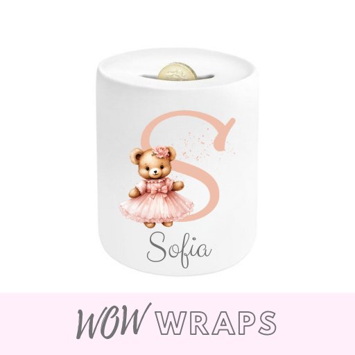 TEDDY TUTU INITIAL & NAME- MONEY BOX UV-DTF DECAL - Wow Wraps