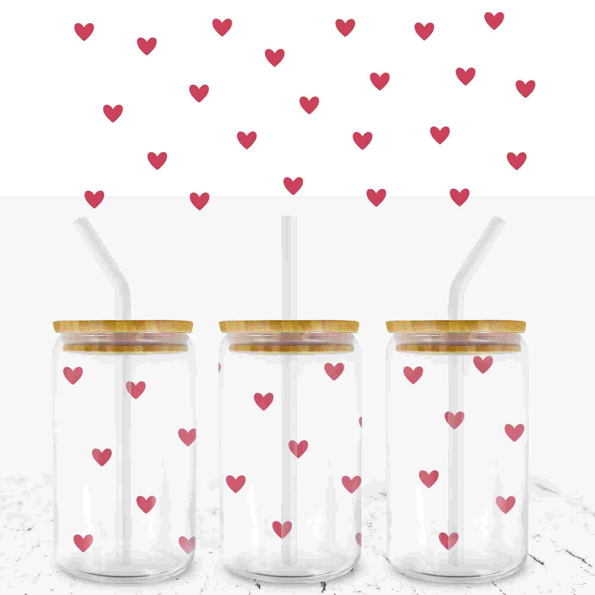 VALENTINES DAINTY HEARTS 16oz LIBBEY GLASS CAN UV - DTF WRAP - Wow Craft Blanks & Wraps