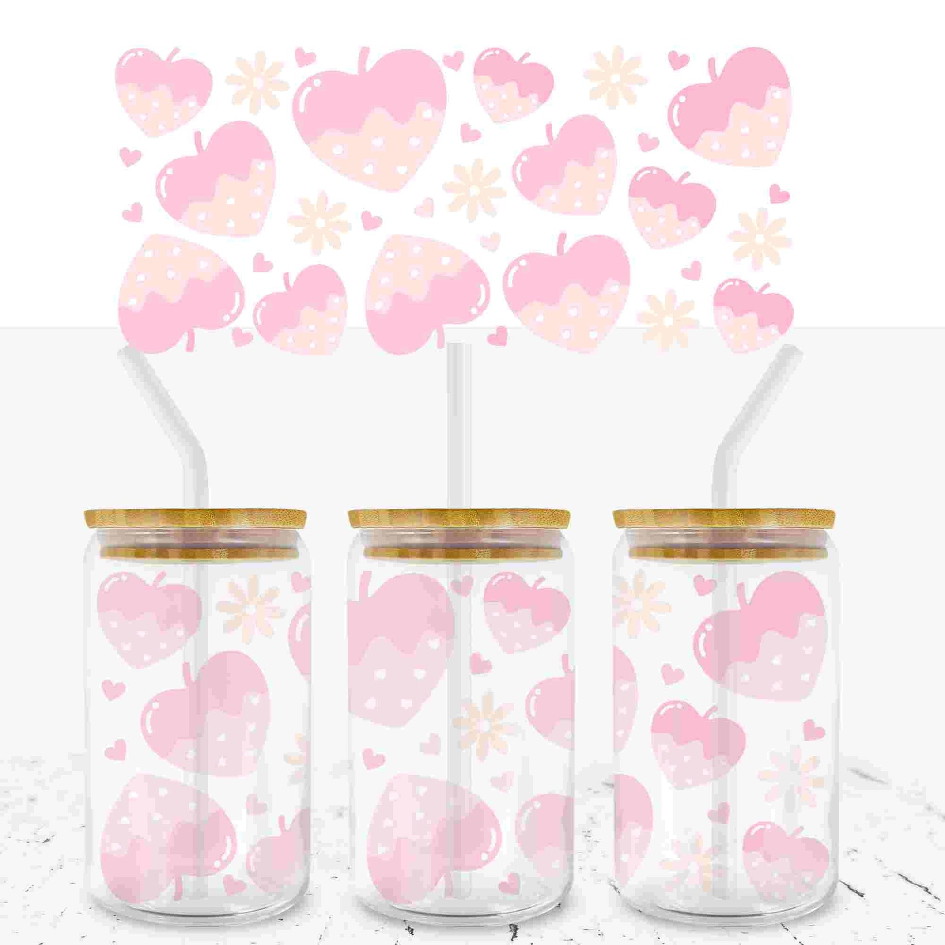 VALENTINES HEARTS AND DAISYS 16oz LIBBEY GLASS CAN UV - DTF WRAP - Wow Craft Blanks & Wraps