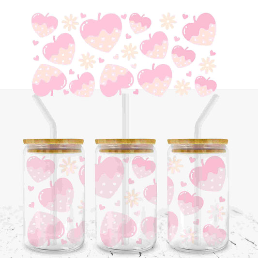 VALENTINES HEARTS AND DAISYS 16oz LIBBEY GLASS CAN UV - DTF WRAP - Wow Craft Blanks & Wraps