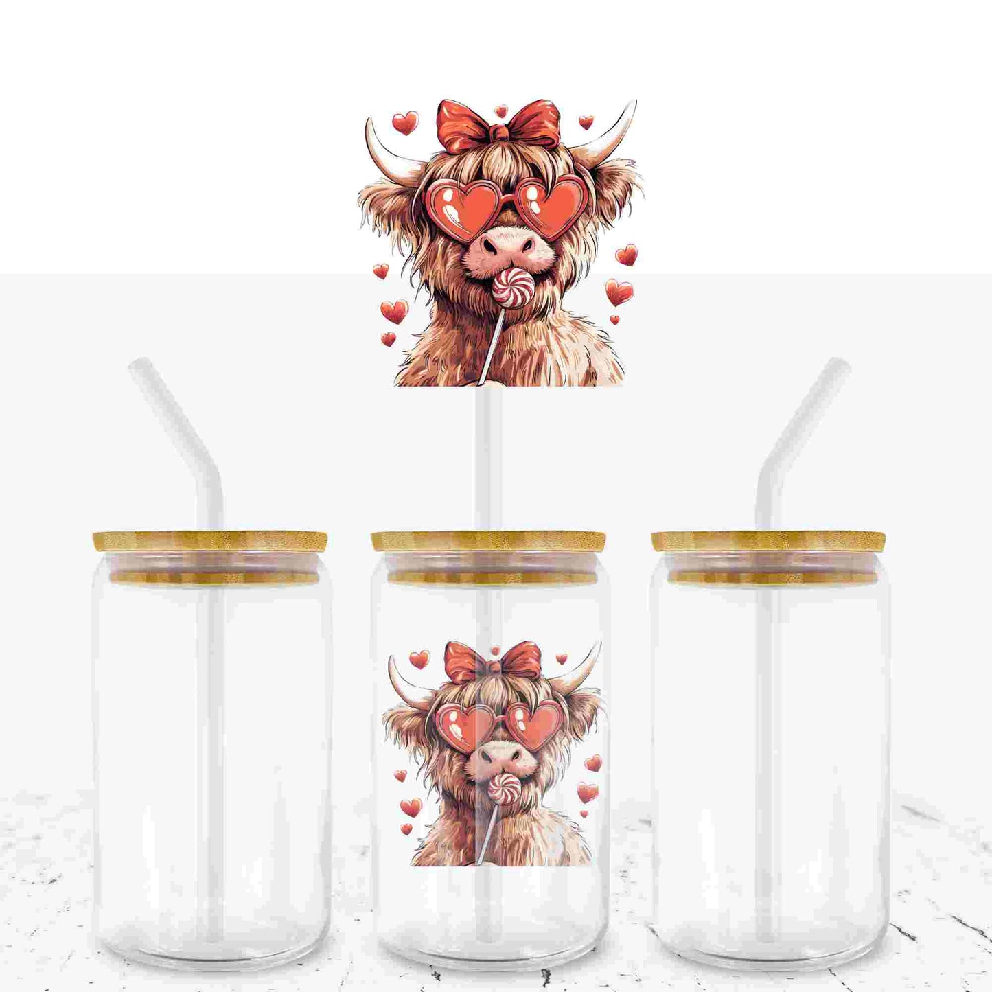 VALENTINES HIGHLAND COW UV - DTF DECAL - Wow Craft Blanks & Wraps