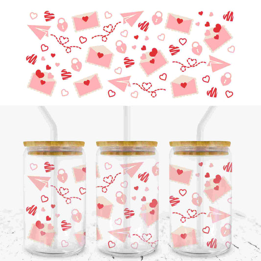 VALENTINES LETTER 16oz LIBBEY GLASS CAN UV - DTF WRAP - Wow Craft Blanks & Wraps