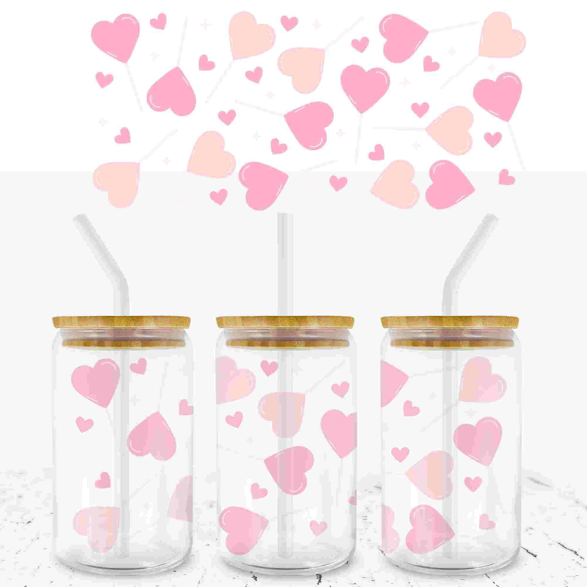 VALENTINES LOLLY POP HEARTS 16oz LIBBEY GLASS CAN UV - DTF WRAP - Wow Craft Blanks & Wraps