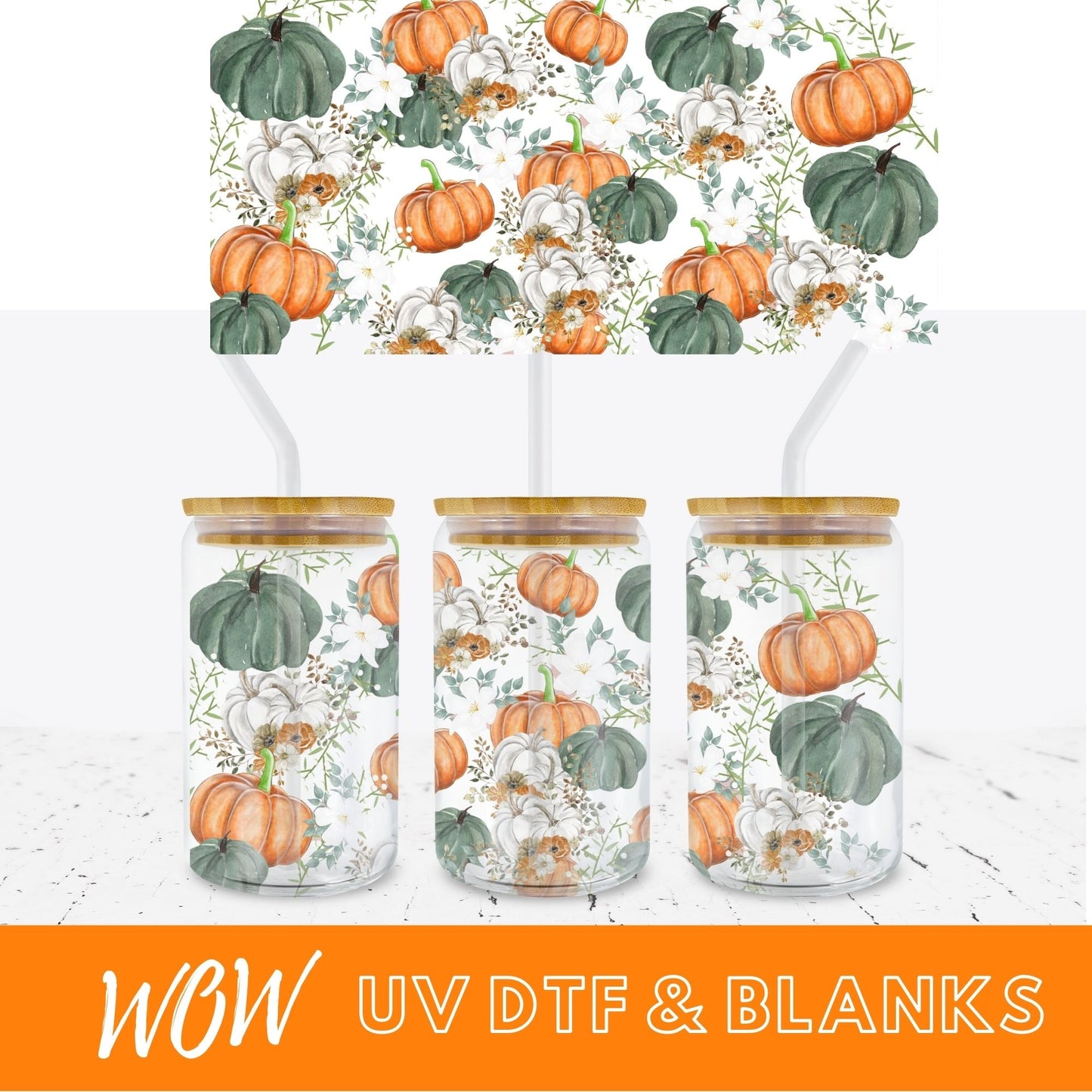 WATERCOLOUR PUMPKINS 16oz LIBBEY UV - DTF - Wow Wraps