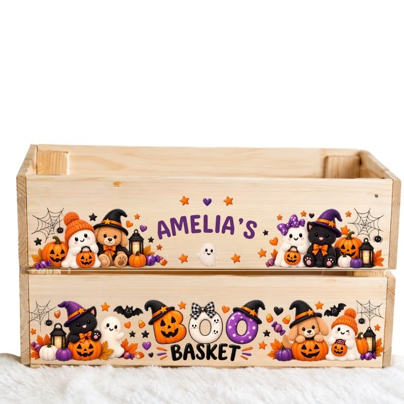 CUDDLY HALLOWEEN BOO BASKET UV-DTF DECAL - SIZED FOR IKEA CRATE