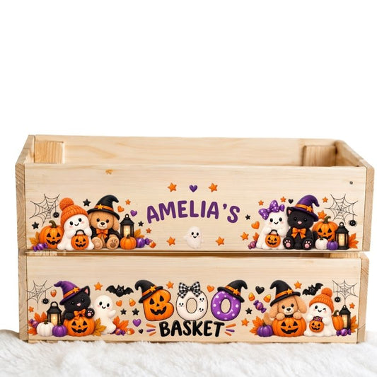 CUDDLY HALLOWEEN BOO BASKET UV-DTF DECAL - SIZED FOR IKEA CRATE