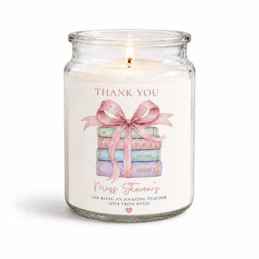 Book Stack Teacher Candle Label (2 Size Options)