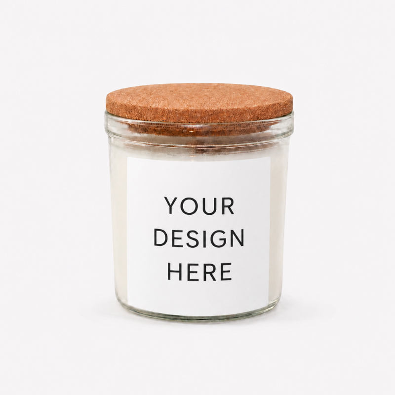 small ikea candle featuring a custom candle label printed with your design here