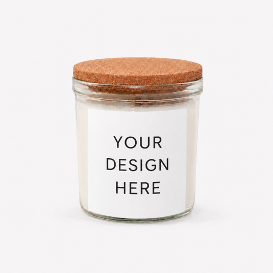 small ikea candle featuring a custom candle label printed with your design here